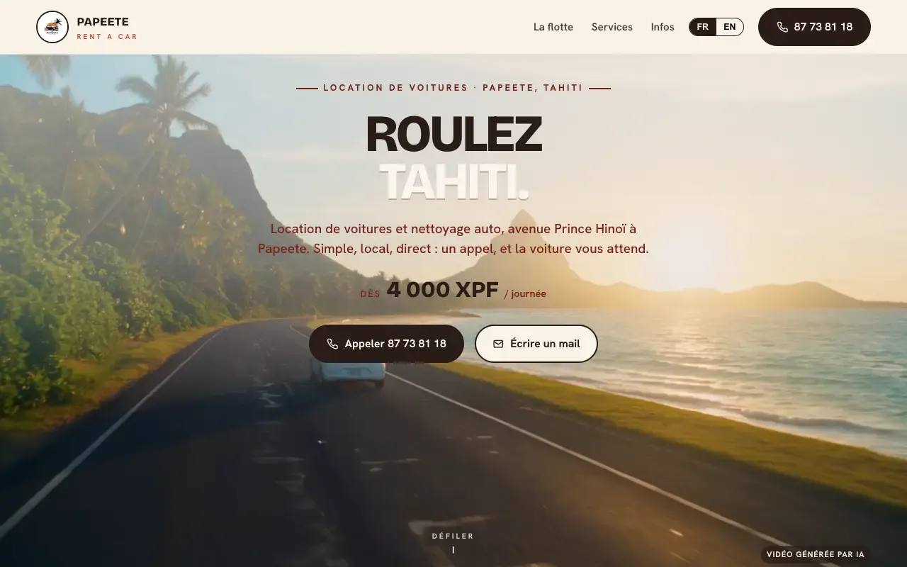 Site Papeete Rent a Car — location de voitures à Tahiti
