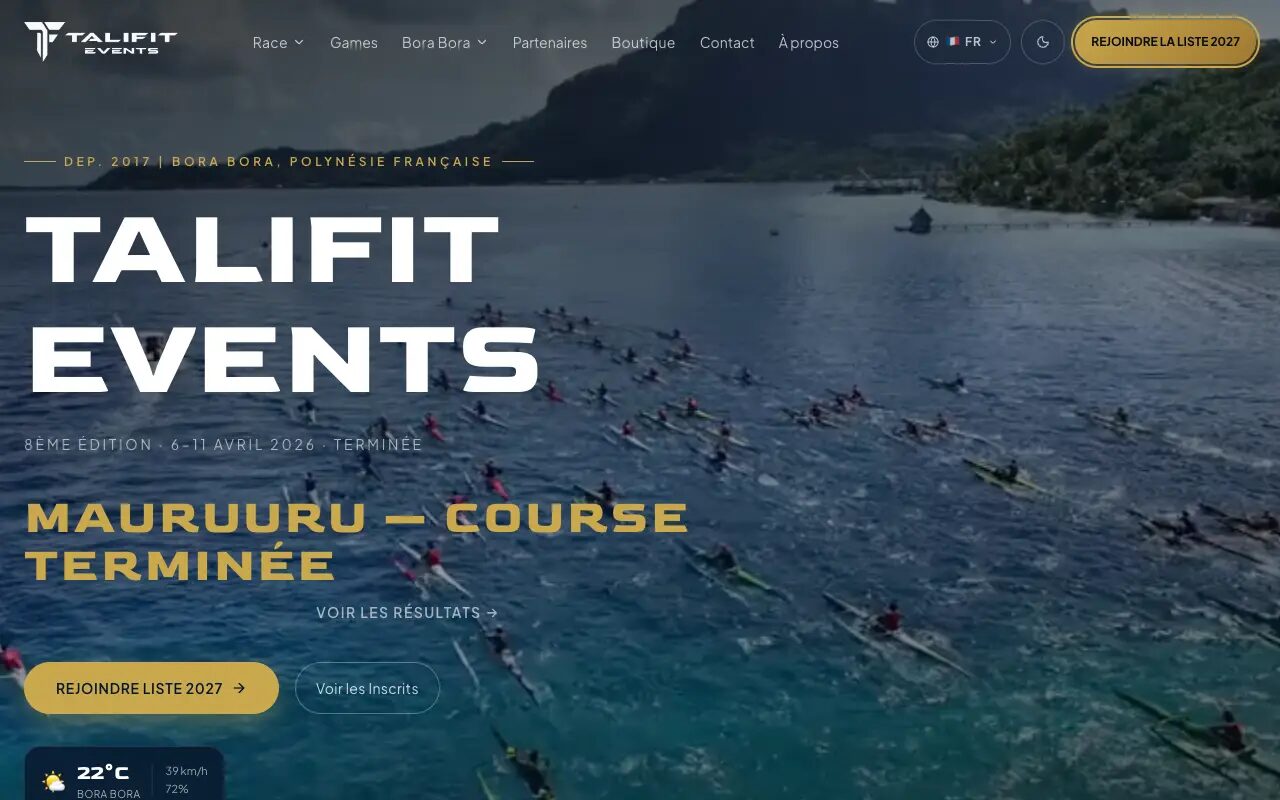 Site Talifit Events — course de va'a à Bora Bora