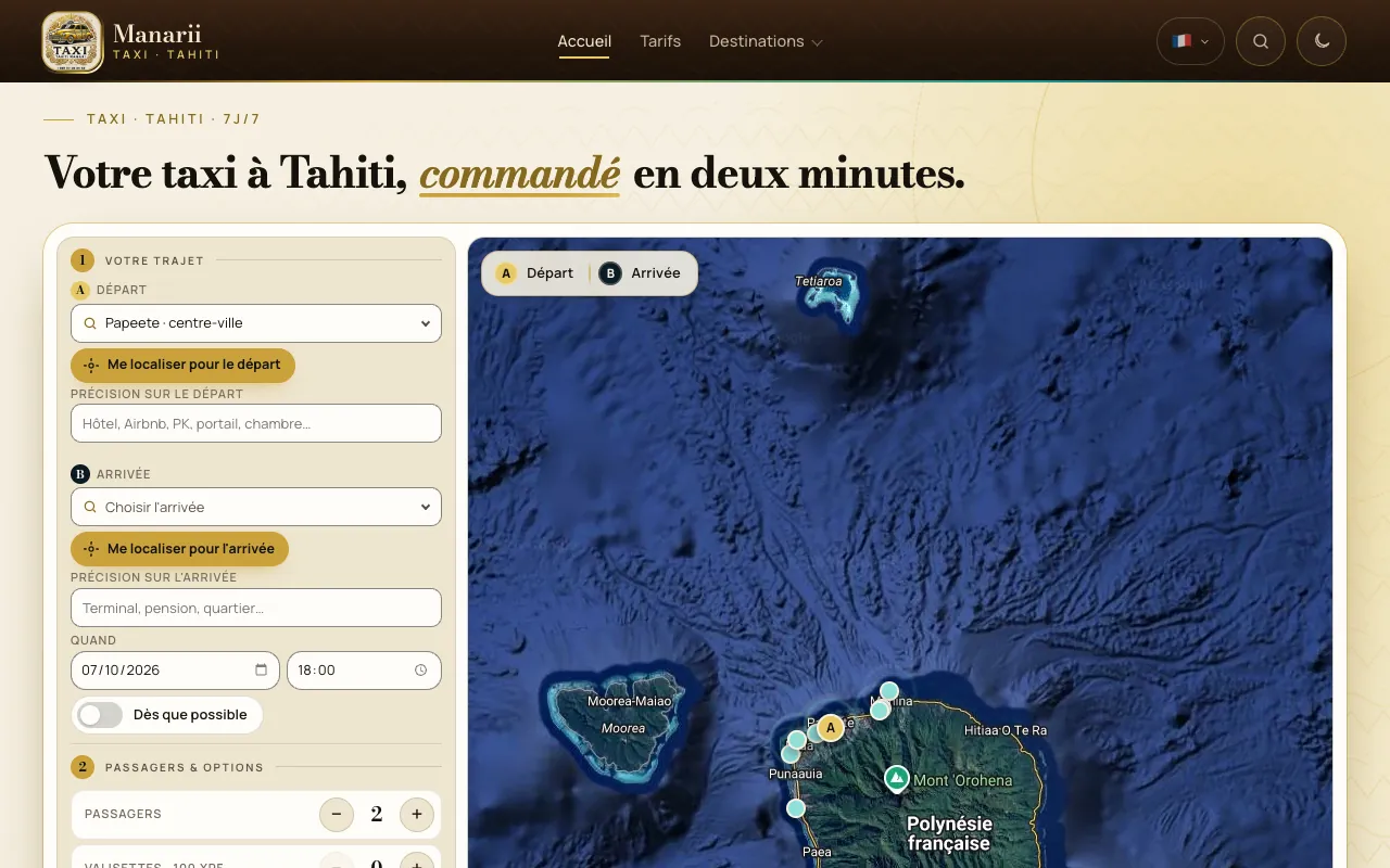 Site Taxi Manarii Tahiti — réservation de taxi en ligne à Tahiti